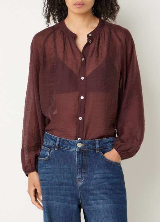 OPUS Fabrielle semi-transparante blouse met ballonmouw