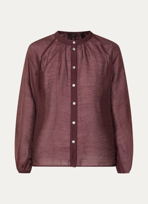 OPUS Fabrielle semi-transparante blouse met ballonmouw - voorkant kersenrood
