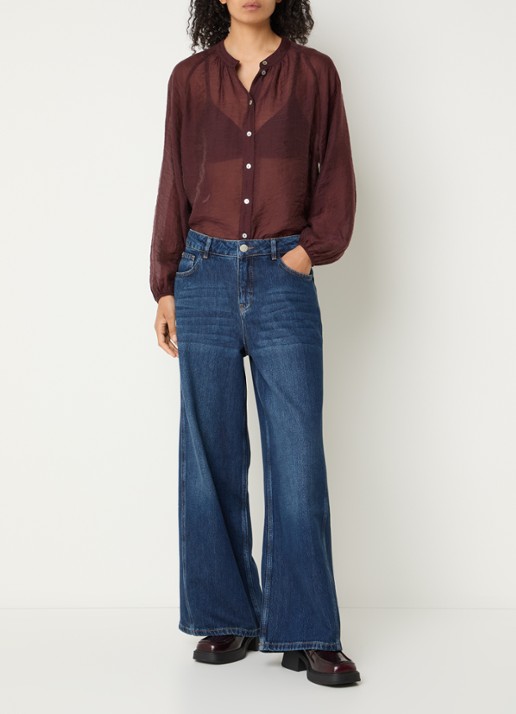 OPUS Fabrielle semi-transparante blouse met ballonmouw - voorkant 2 kersenrood