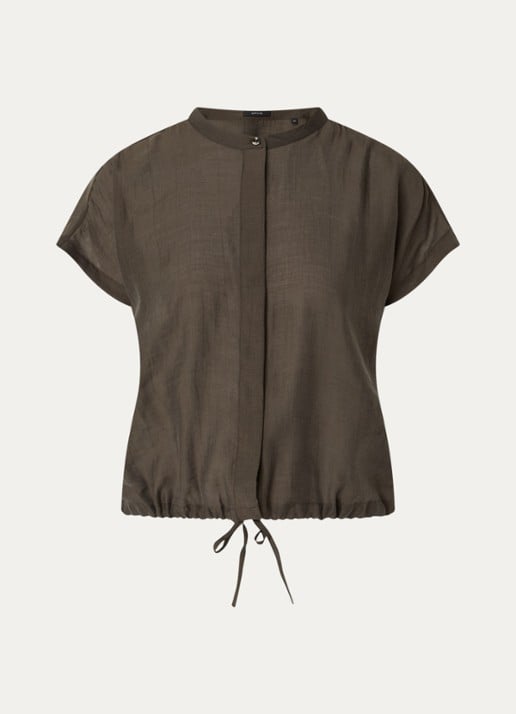 OPUS Fadell blouse met ronde hals - voorkant bronsgroen