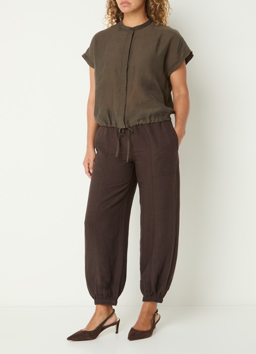 OPUS Fadell blouse met ronde hals - voorkant 2 bronsgroen