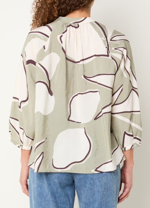 OPUS Faloom blouse met print - achterkant olijfgroen
