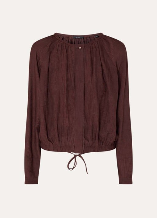 OPUS Faluna blouse met ronde hals - voorkant 3 donkerbruin