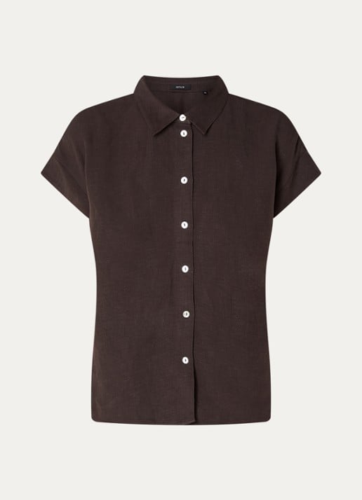 OPUS Falvia blouse in linnenblend - voorkant 2 bruin