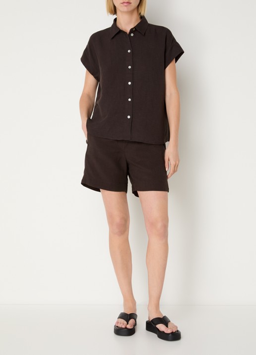 OPUS Falvia blouse in linnenblend - voorkant 3 bruin