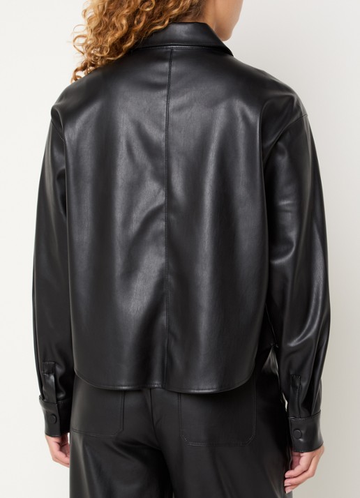 OPUS Fedgy overshirt van imitatieleer met borstzak - achterkant zwart