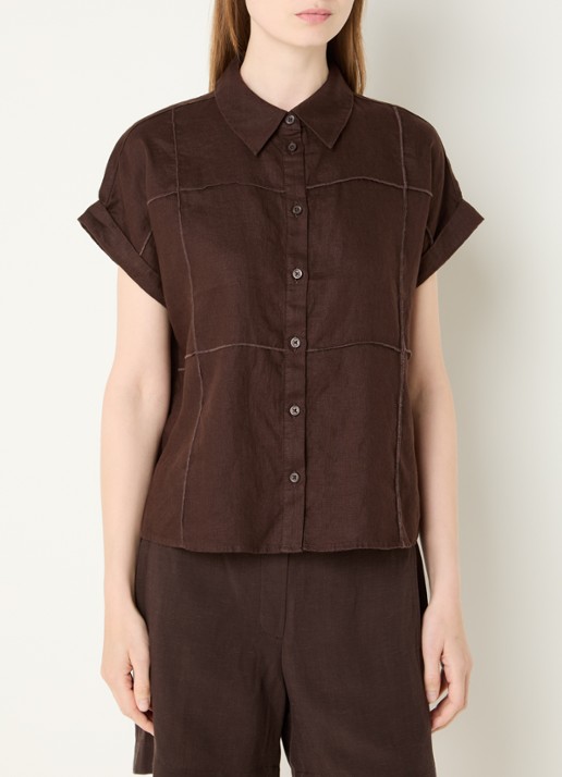 OPUS Felila blouse van linnen met siernaad