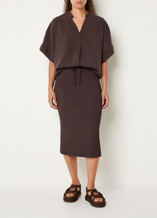 OPUS Fenella tuniek met V-hals en vlindermouw - voorkant 4 bruin