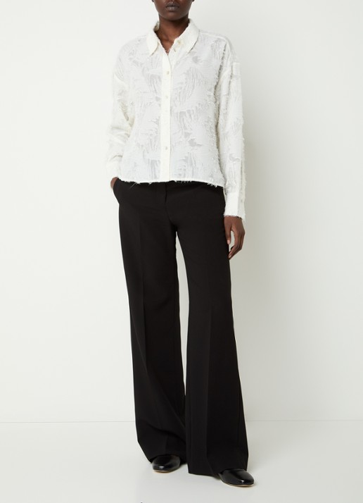 OPUS Fenima semi-transparante blouse met structuur - voorkant 2 gebroken wit