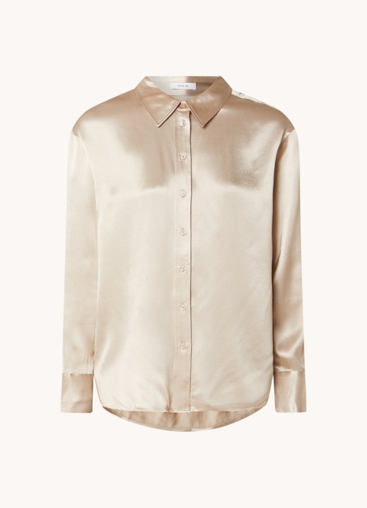 OPUS Feppe blouse van satijn - voorkant zalmroze