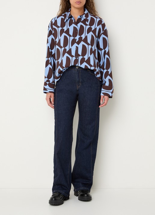 OPUS Fetro blouse met print - voorkant 2 blauw