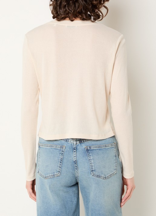 OPUS Fijngebreid vest met ronde hals - achterkant naturel