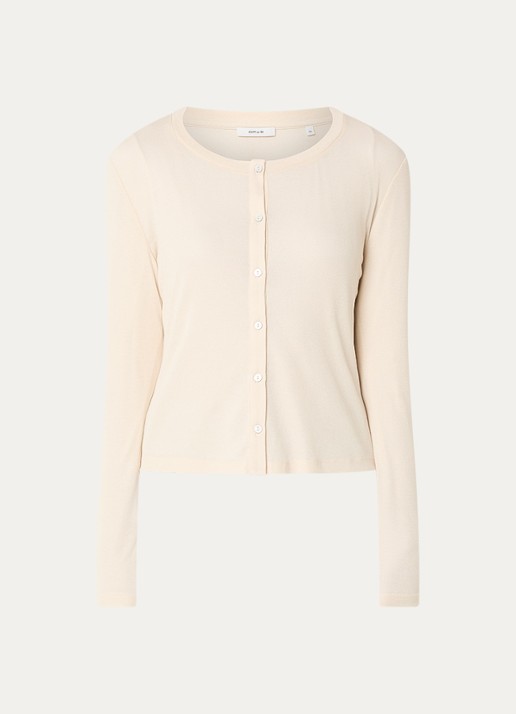 OPUS Fijngebreid vest met ronde hals - voorkant 3 naturel