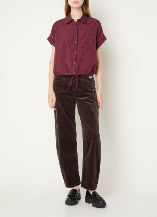 OPUS Flaneta blouse met streepprint - voorkant 3 kersenrood
