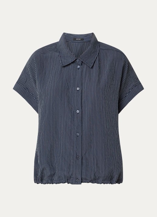 OPUS Flaneta blouse met streepprint - voorkant donkerblauw