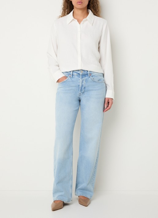 OPUS Flowy cropped blouse  - voorkant 3 gebroken wit