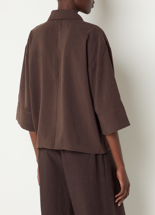 OPUS Fotori blouse met plooidetail en vleermuismouw - achterkant donkerbruin
