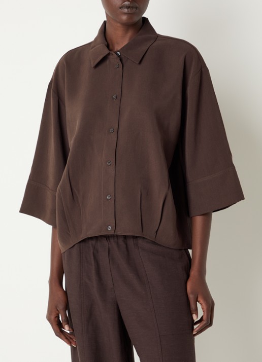 OPUS Fotori blouse met plooidetail en vleermuismouw - detail 2 donkerbruin