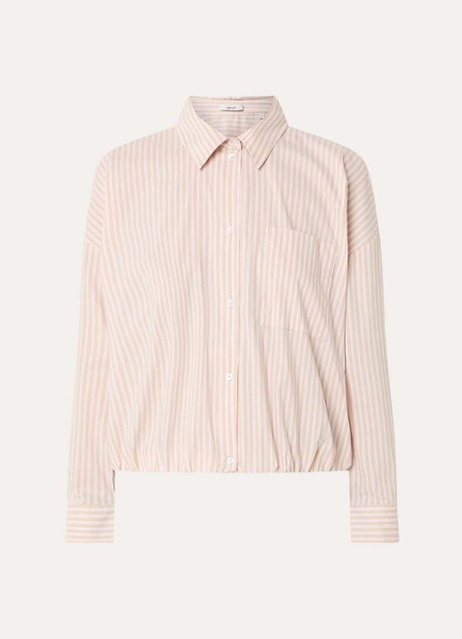 OPUS Fresa blouse met borstzak en streepprint  - voorkant 2 zand