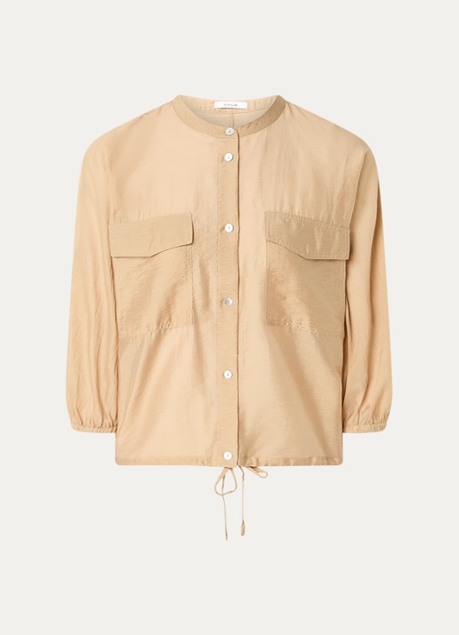 OPUS Funuk blouse in linnenblend met borstzakken - voorkant 3 camel