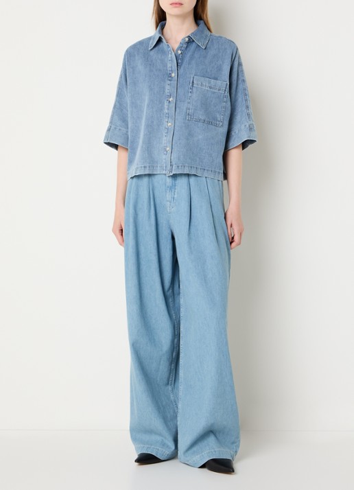 OPUS Fyndra blouse van denim met borstzak - voorkant 3 indigo