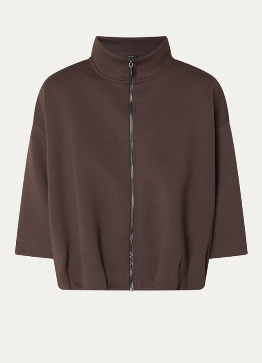 OPUS Galtos sweatvest met opstaande kraag - voorkant 3 donkerbruin