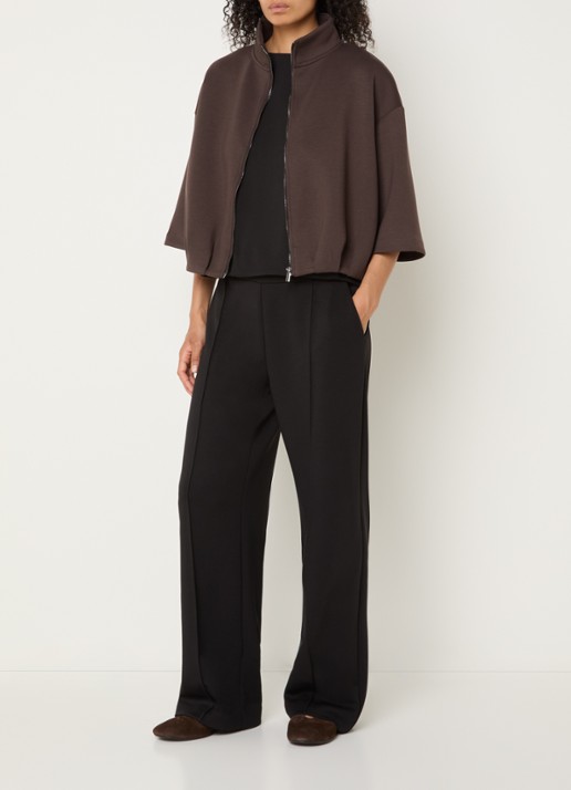 OPUS Galtos sweatvest met opstaande kraag - voorkant 4 donkerbruin