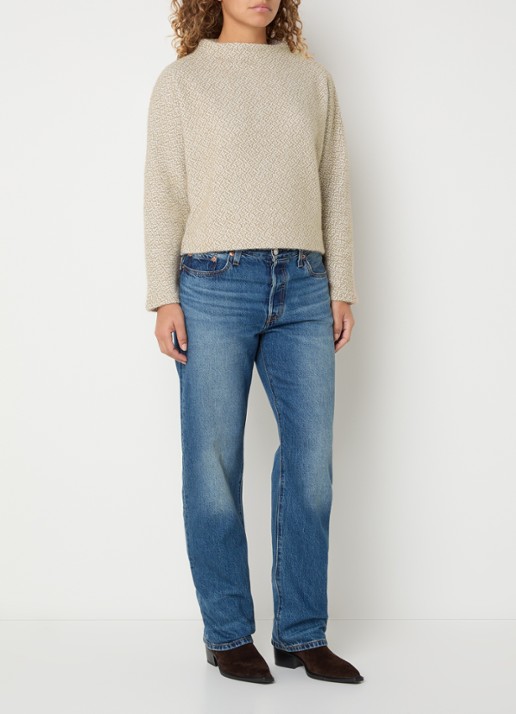 OPUS Genuri sweater met print - voorkant 4 lichtbruin