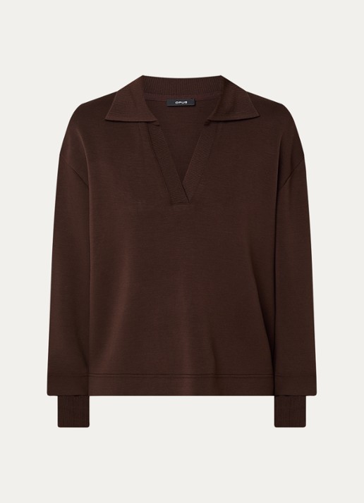 OPUS Ghya sweater met V-hals - voorkant 2 bruin