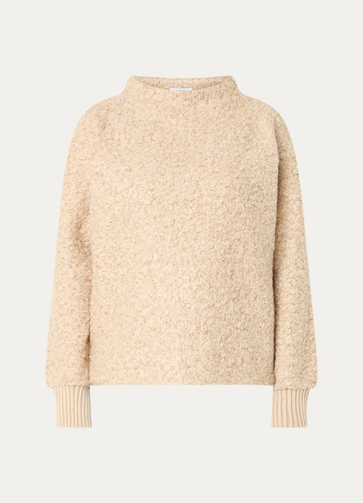 OPUS Gobano grofgebreide trui van bouclé - voorkant beige