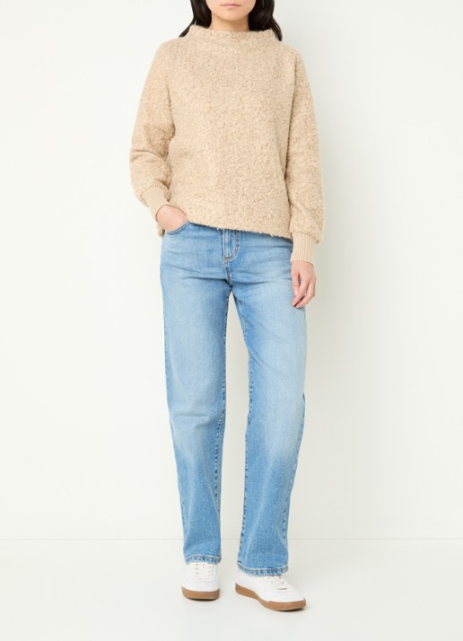 OPUS Gobano grofgebreide trui van bouclé - voorkant 2 beige