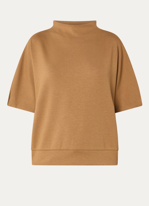 OPUS Golli sweater met opstaande kraag - voorkant okergeel
