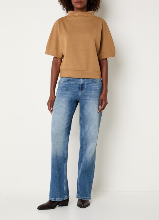 OPUS Golli sweater met opstaande kraag - voorkant 2 okergeel