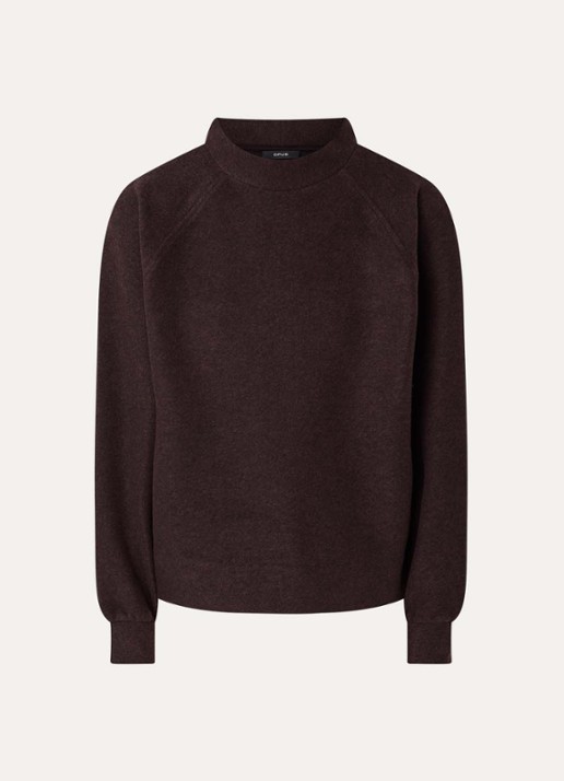 OPUS Grapina sweater met opstaande kraag - voorkant 2 donkerbruin