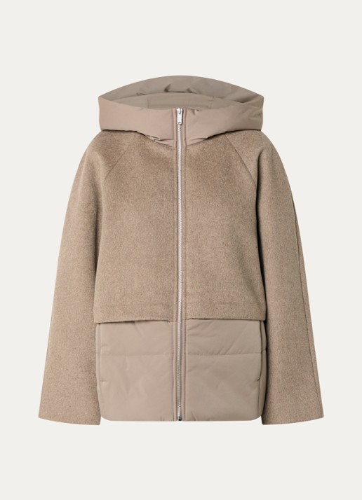 OPUS Halenkos jack in wolblend met capuchon - voorkant 2 donkerbeige
