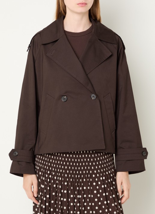 OPUS Haweni trench coat met steekzakken - detail donkerbruin