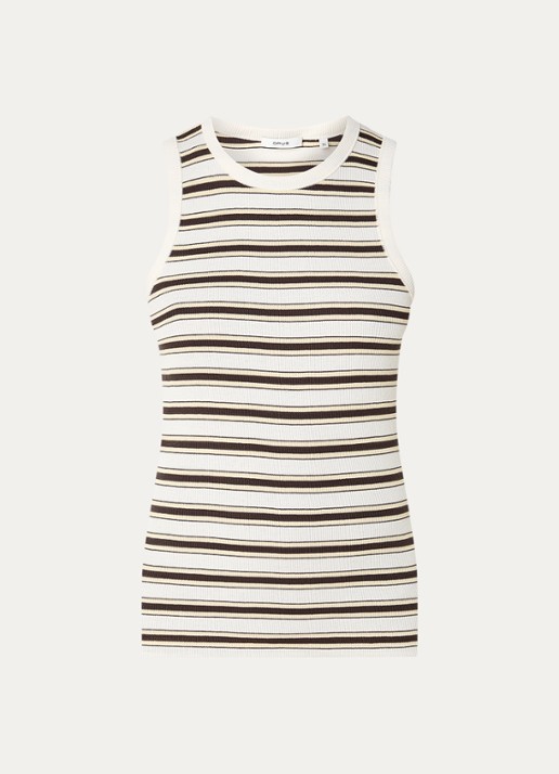 OPUS Ireso Resort tanktop met streepprint en ribstructuur - voorkant gebroken wit
