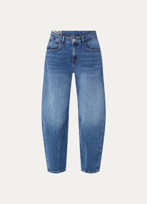 OPUS Lissie mid waist wide fit jeans met medium wassing - voorkant 2 indigo
