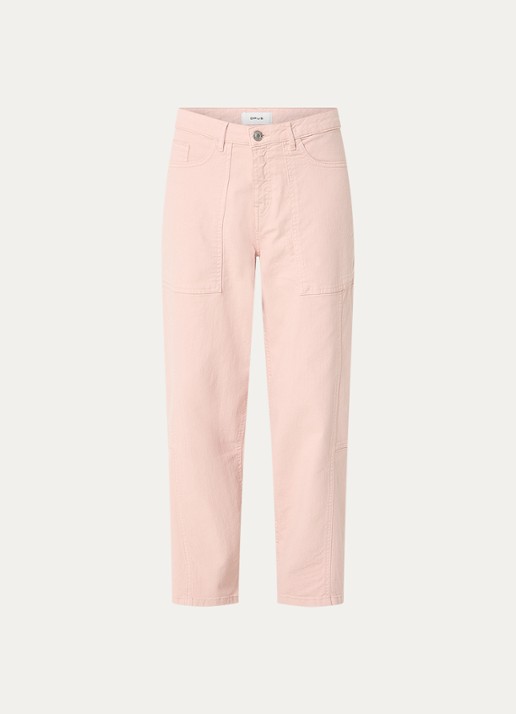 OPUS Lolah mid waist straight fit jeans met gekleurde wassing - voorkant zalmroze