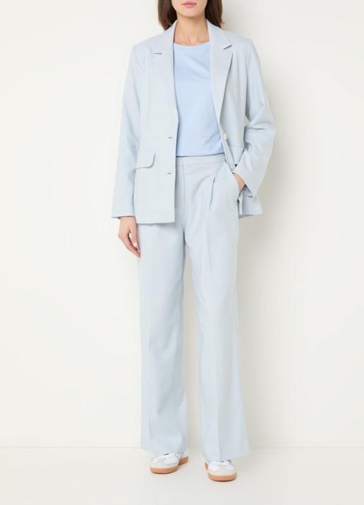 OPUS Maiga French high waist straight fit pantalon in linnenblend met steekzakken - voorkant 4 lichtblauw
