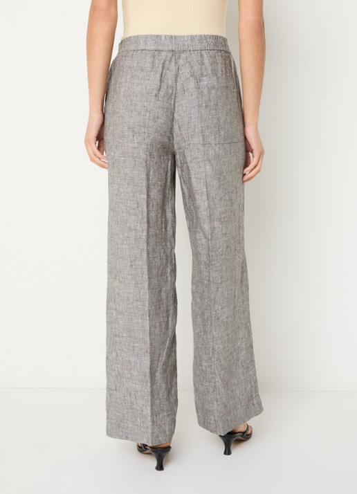OPUS Maikito high waist flared fit pantalon van linnen - achterkant grijsmele