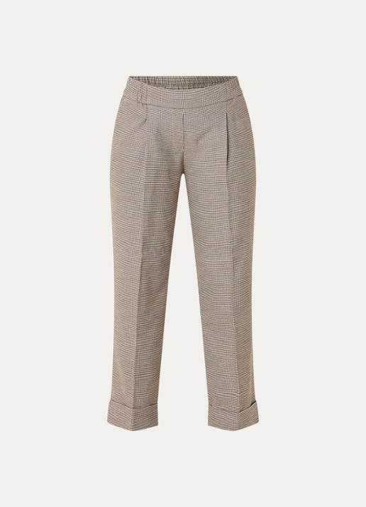 OPUS Maikito Pepita mid waist cropped straight leg broek met pied-de-poule dessin