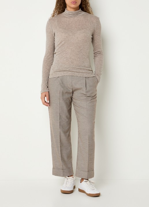 OPUS Maikito Pepita mid waist cropped straight leg broek met pied-de-poule dessin - voorkant 4 zand