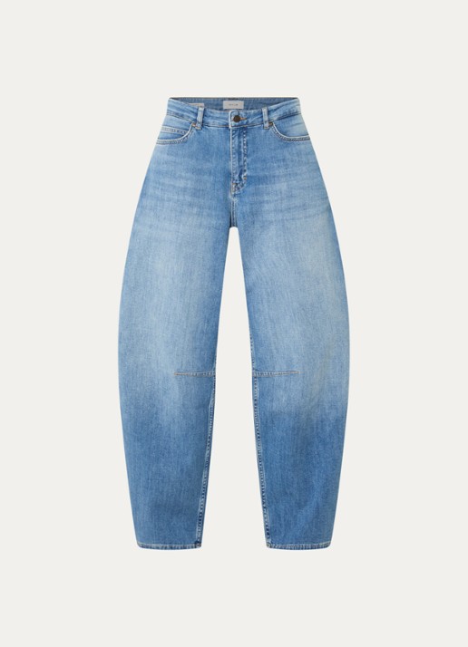 OPUS Mari Vega high waist tapered jeans met lichte wassing - voorkant 4 indigo