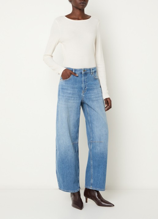 OPUS Mari Vega high waist tapered jeans met lichte wassing - voorkant 5 indigo