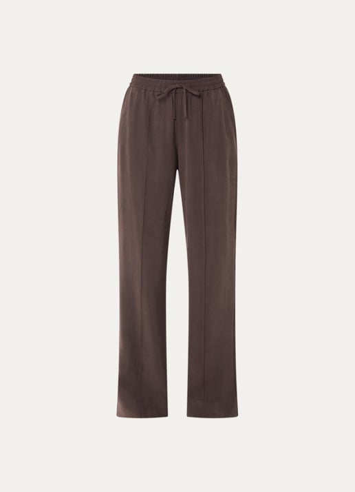 OPUS Marou mid waist loose fit broek met steekzakken - voorkant 2 donkerbruin