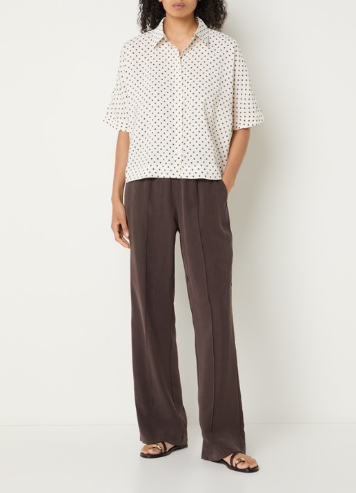 OPUS Marou mid waist loose fit broek met steekzakken - voorkant 3 donkerbruin