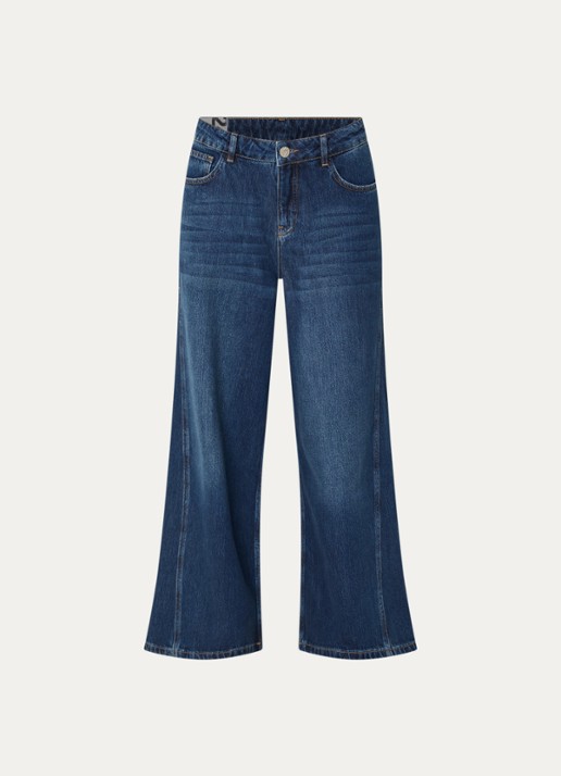 OPUS Meddy Loosy low waist flared jeans met steekzakken - voorkant donkerblauw