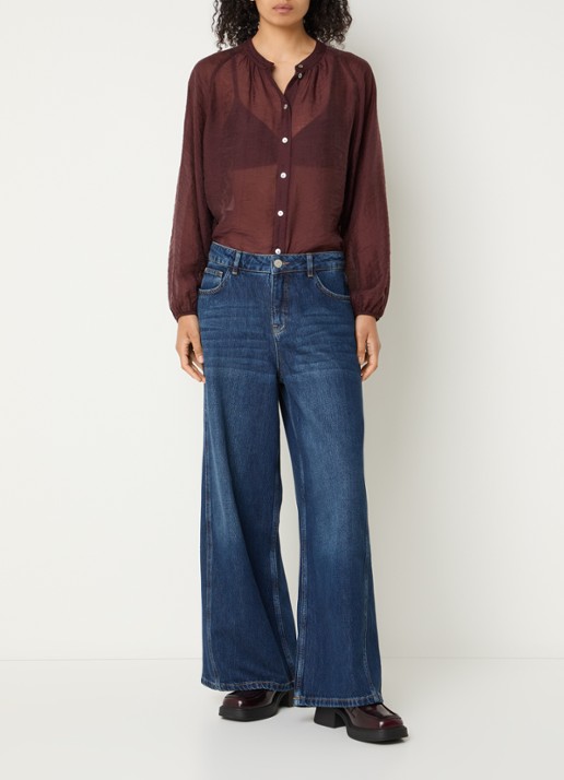 OPUS Meddy Loosy low waist flared jeans met steekzakken - voorkant 2 donkerblauw