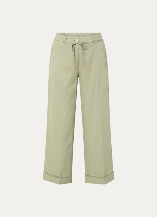 OPUS Meeri high waist wide fit cropped pantalon met strikceintuur - voorkant olijfgroen